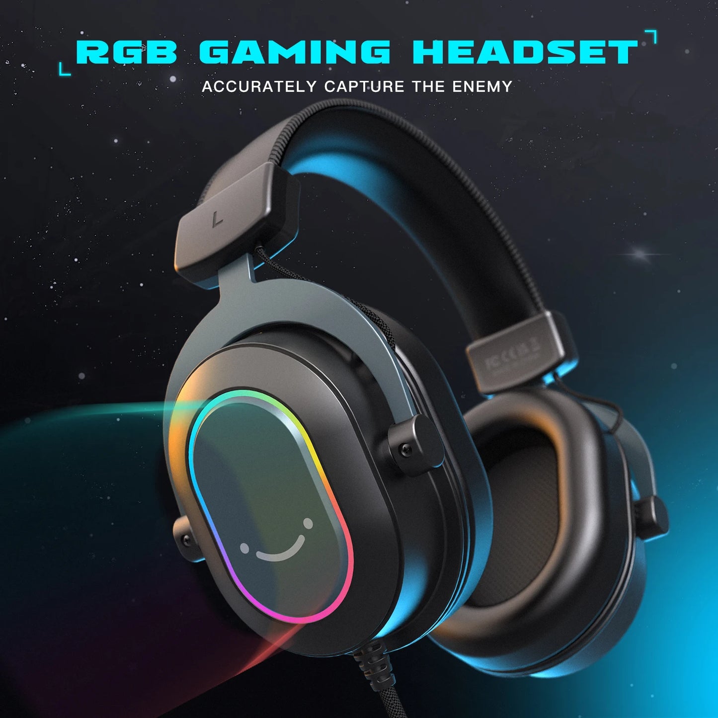 Fifine Dynamic RGB Gaming Headset with Mic Over-Ear Headphones 7.1 Surround Sound PC PS4 PS5 3 EQ Options Game Movie Music