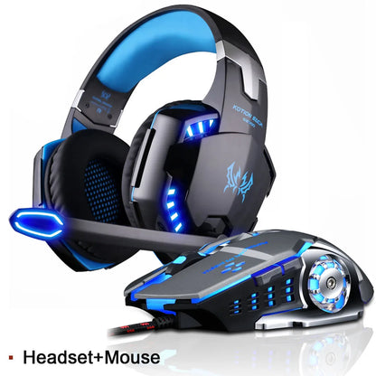 Auriculares gamer EACH G2000 con sonido estéreo, micrófono y luz LED, mouse gamer y mouse pad