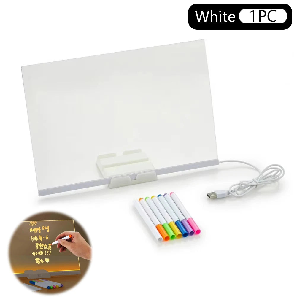 LED Luminous Note Board with Colors Light Up Acrylic Message Board Transparent Faux Crystal Clear Children Scribbling Board