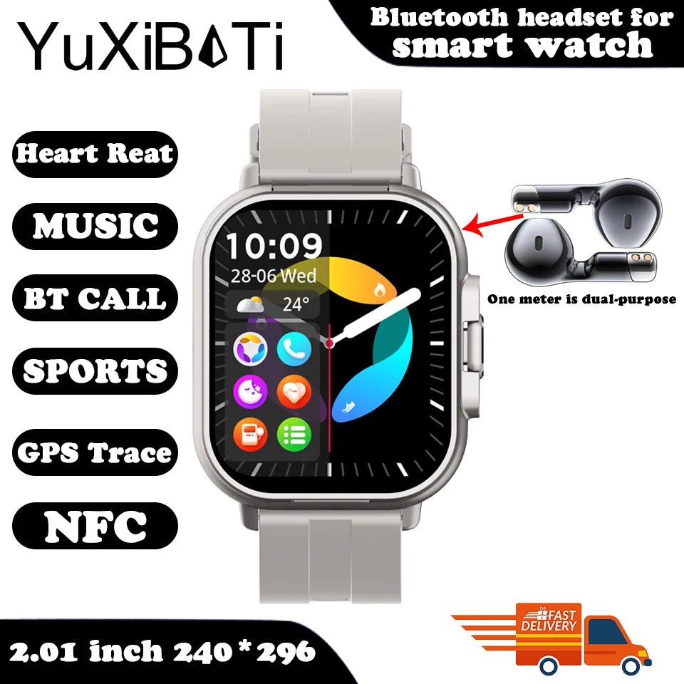 2024 Smart Watch 2 in 1 With Earphone Smartwatch Bluetooth Call Men Watch GPS Track Heart Rate Monitor Play Music SmartWatch