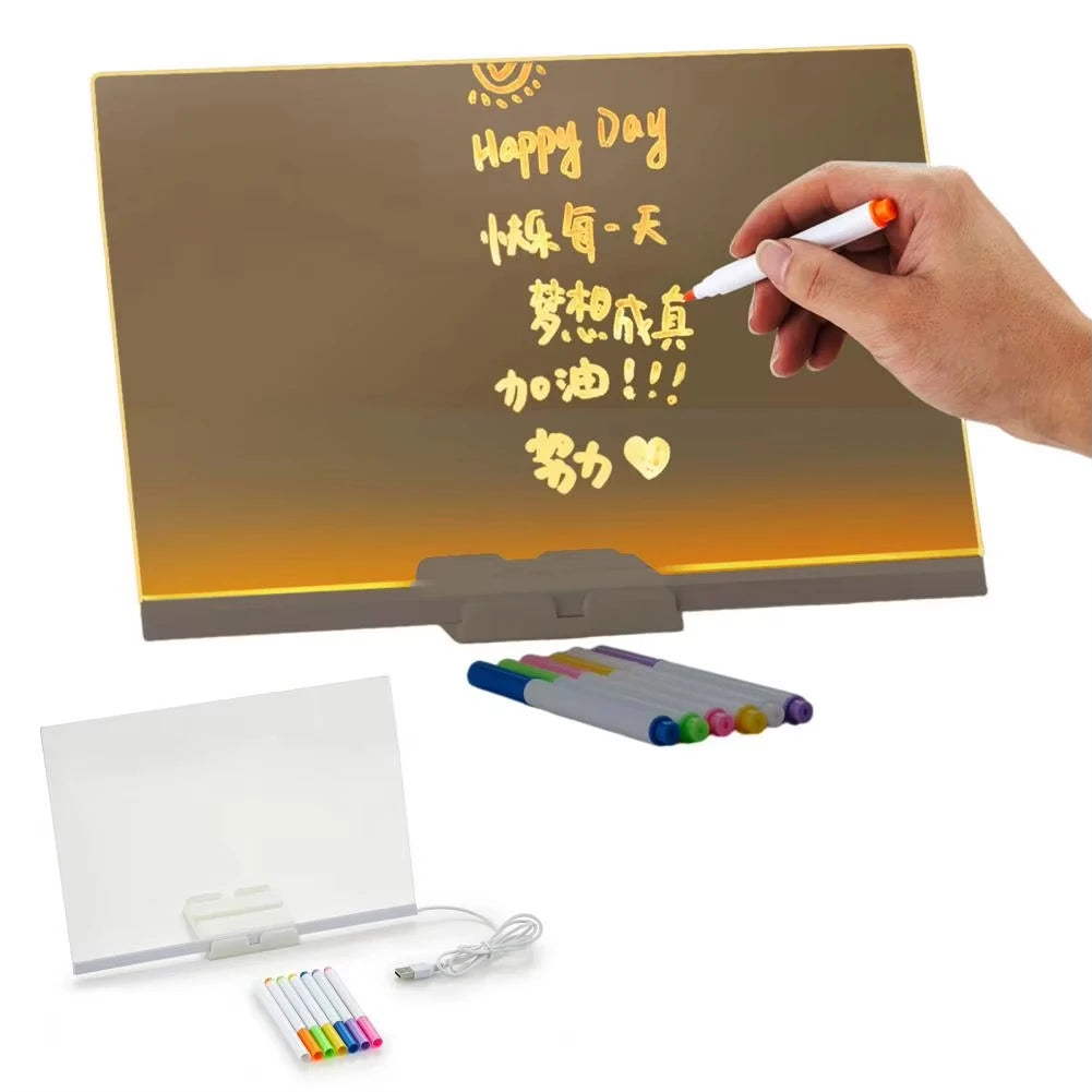 LED Luminous Note Board with Colors Light Up Acrylic Message Board Transparent Faux Crystal Clear Children Scribbling Board