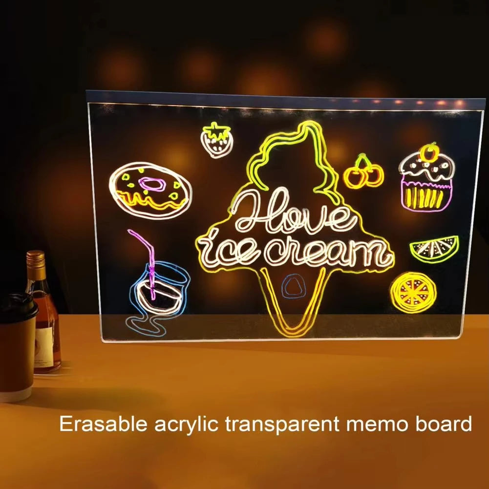 LED Luminous Note Board with Colors Light Up Acrylic Message Board Transparent Faux Crystal Clear Children Scribbling Board