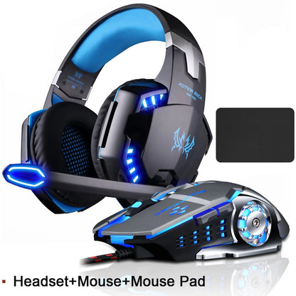 Auriculares gamer EACH G2000 con sonido estéreo, micrófono y luz LED, mouse gamer y mouse pad