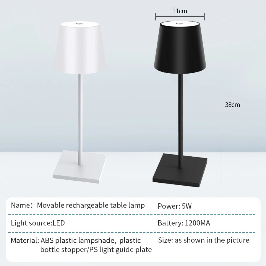 Lámpara de mesa LED recargable con interruptor táctil, 3 niveles, regulable, para escritorio