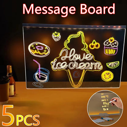 LED Luminous Note Board with Colors Light Up Acrylic Message Board Transparent Faux Crystal Clear Children Scribbling Board