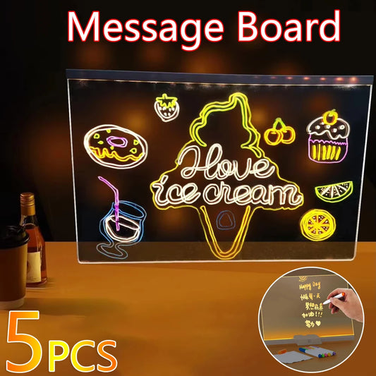 LED Luminous Note Board with Colors Light Up Acrylic Message Board Transparent Faux Crystal Clear Children Scribbling Board